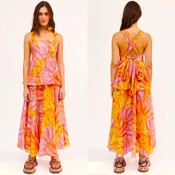 FARM Rio Dresses Farm Rio Pink Ombre Bananas Cross Tie Back Maxi